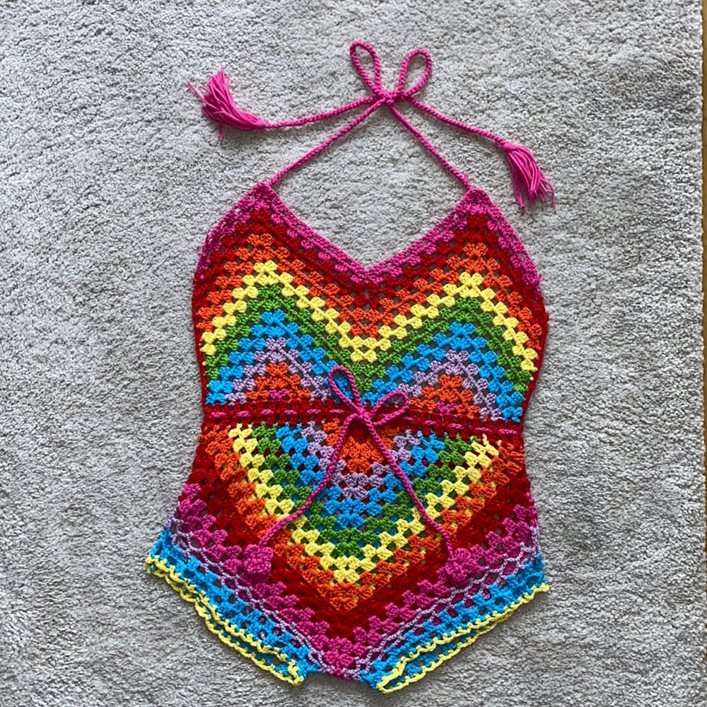 Crochet Rainbow Romper